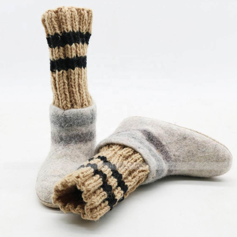 FSSI-012, Warm Indoor Felt Boot with Stocking, 100% Eco-friendly New Zealand Wool, Felted by Skilled Women Artisans of Nepal