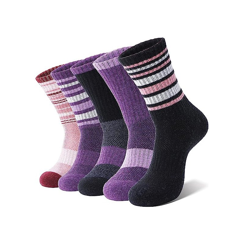 Wool Hiking Socks Women's Warm Winter Snow boots Work Cushion Socks Outdoor Mid-calf Striped Climbing Socks