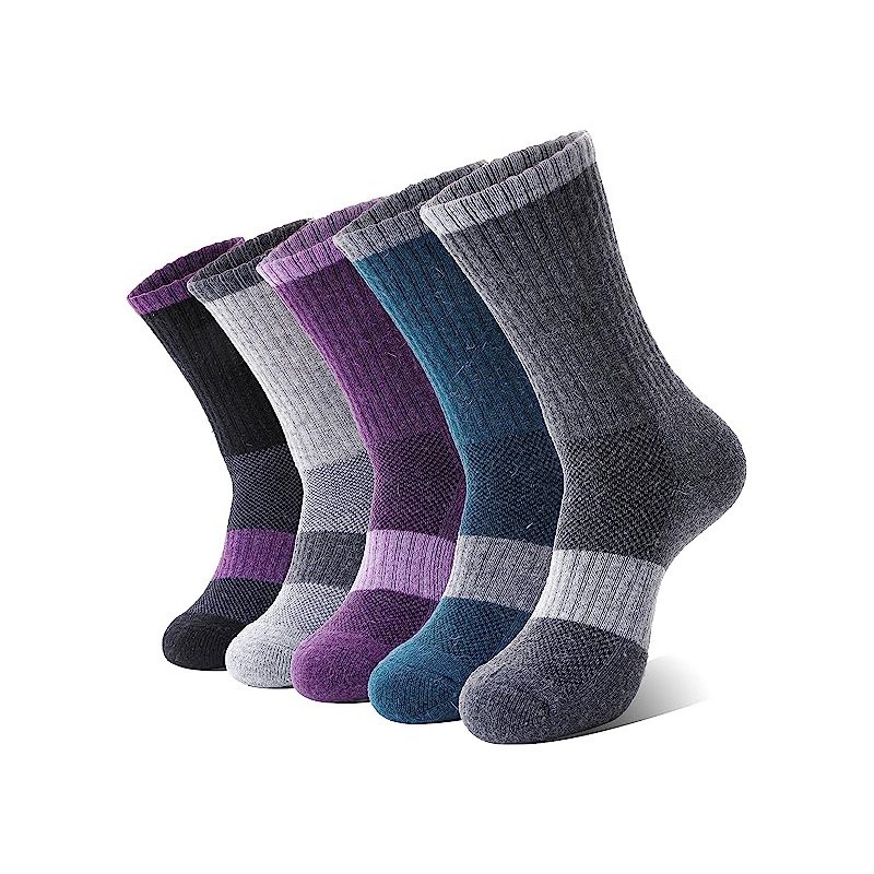 Wool Hiking Socks Women's Warm Winter Snow boots Work Cushion Socks Outdoor Mid-calf Striped Climbing Socks