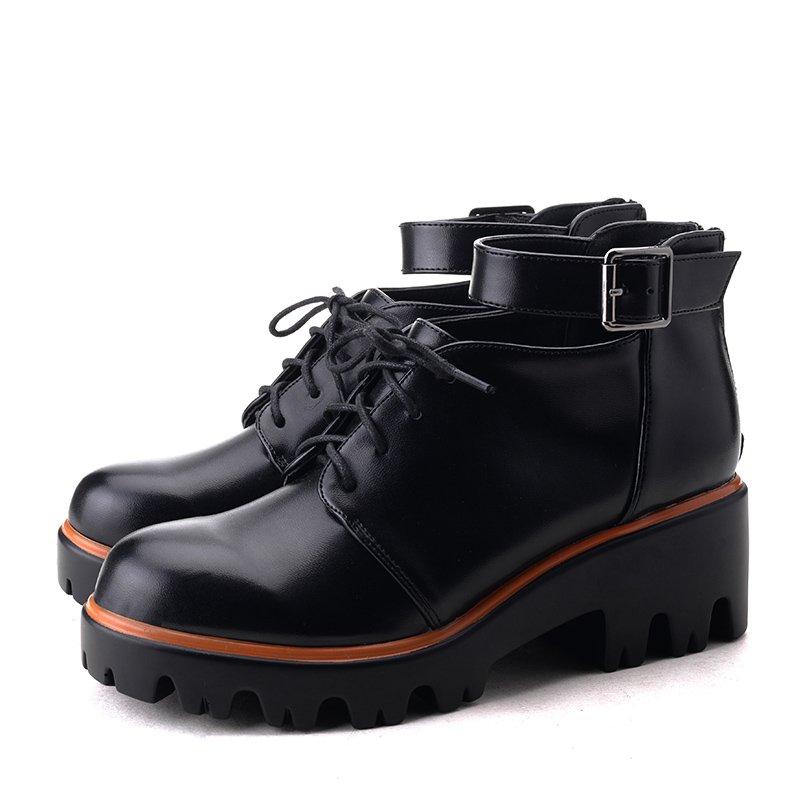 Black Maroon Red Patent leather Cut Out Chucky Platform Heel Woman Ankle Boots
