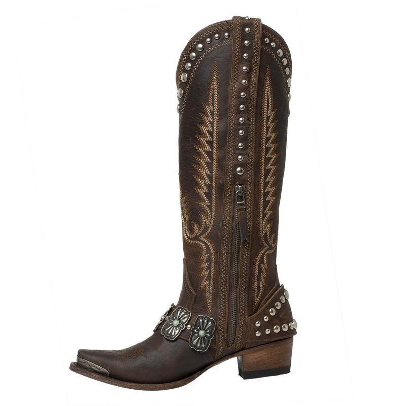 New Western Ladies Mid Calf Boots Pointed Toe Low-Heeled Rodeo Cowboy Women Boots With Chunky Heels