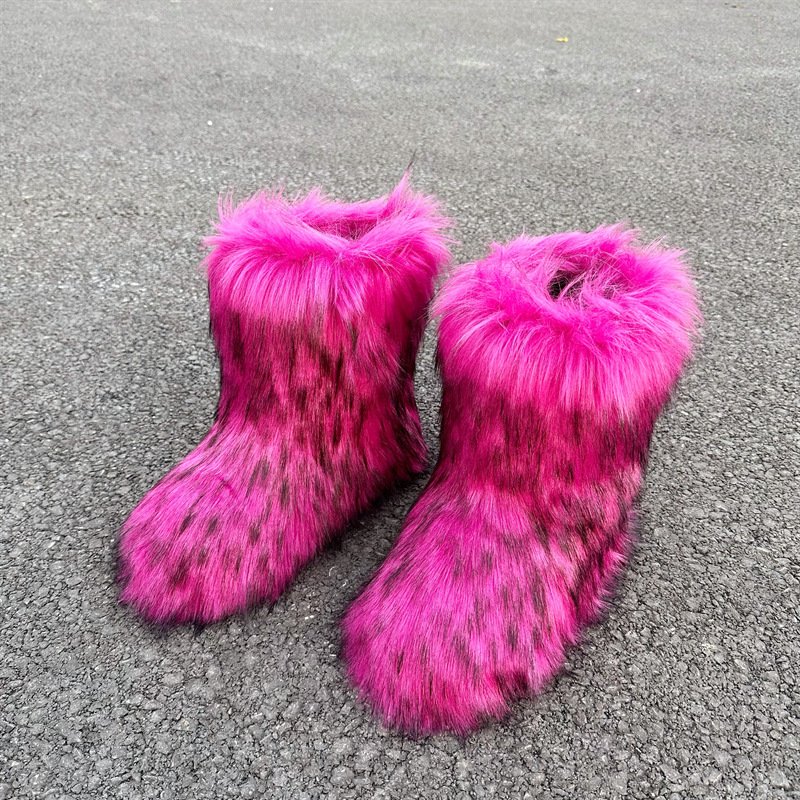 Girls Fluffy Faux Fox Fur Boots Winter Woman Plush Warm Snow Bootas Luxury Footwear Furry Fur Boots