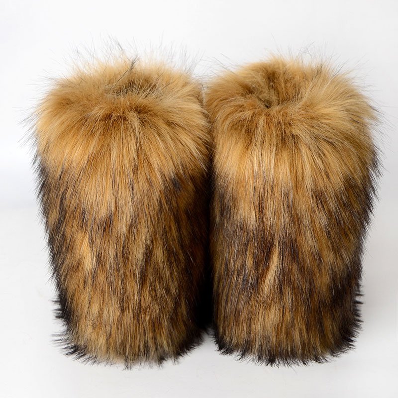 Women'S New Design Winter Plush Imitation Fox Raccoon Leather Boots Plush Warm Fashion Winter Fake Fur Snow Boots