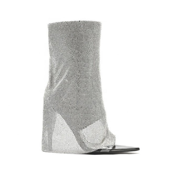 Anmairon bling bling rhinestone shark ankle women boots open toe high heel women sandals boots