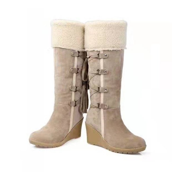 Mid-calf High Heel Boots Shoes 2020 Winter Women Wedge Snow Boots