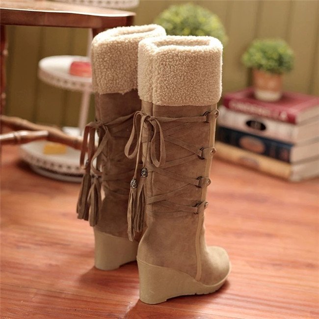 Mid-calf High Heel Boots Shoes 2020 Winter Women Wedge Snow Boots