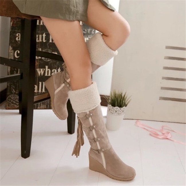 Mid-calf High Heel Boots Shoes 2020 Winter Women Wedge Snow Boots
