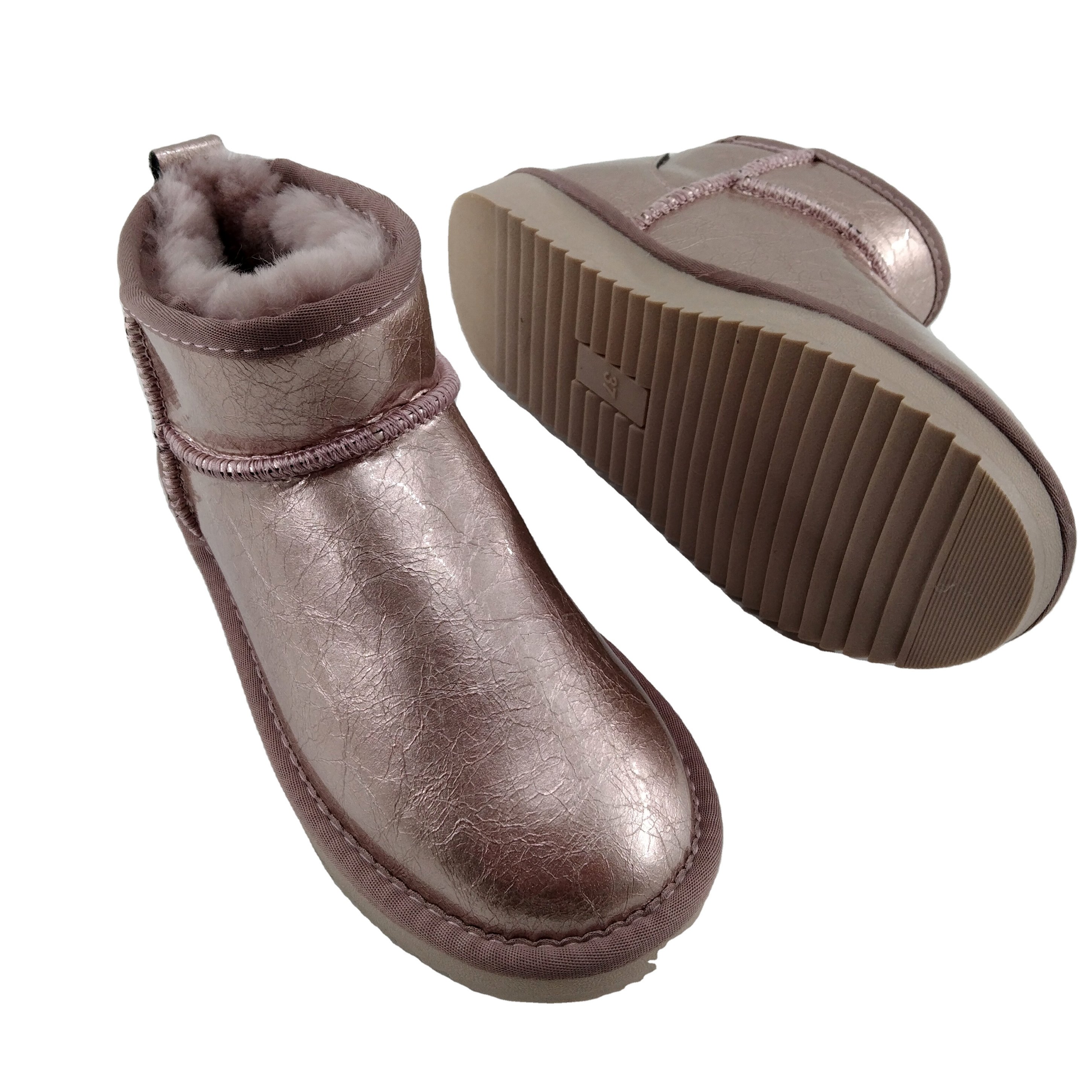 PU Leather Pink Waterproof Snow Boots Women Shoes New Arrival Customized Fashionable Walking Style Waterproof Carton Adult Plush