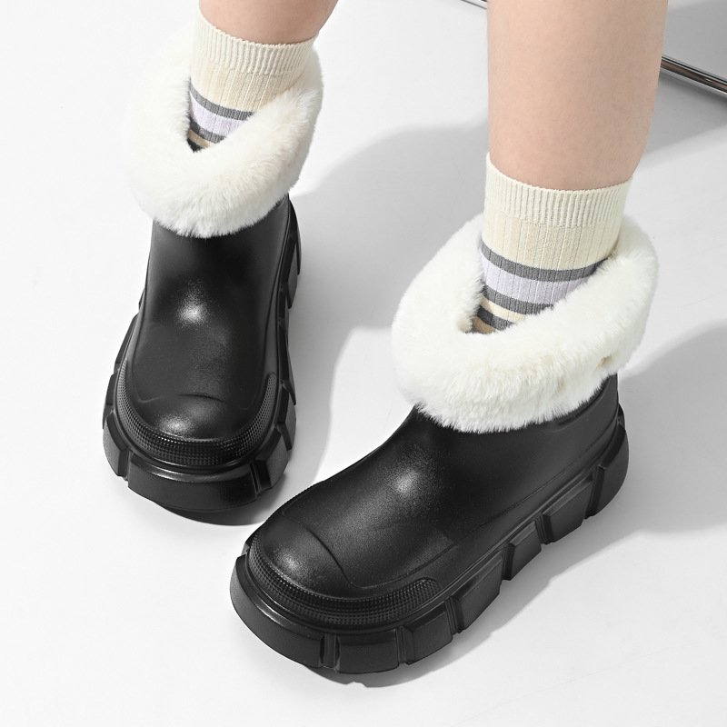 Custom Waterproof Cotton Plush Lining Rain Shoes Anti-Slip EVA women girls Snow Boot