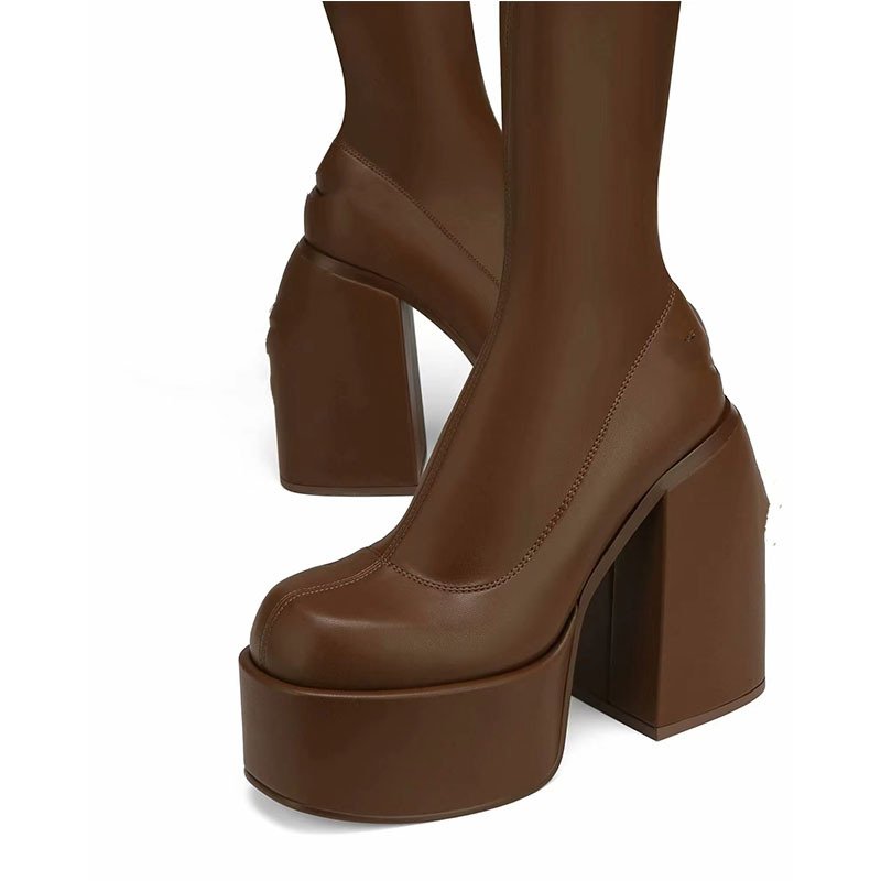 Custom Design Botas Para Mujer Chunky Heel Women Shoes Fashion Knee High Boots Over Knee Thigh High Think Sole Platform Boots PU