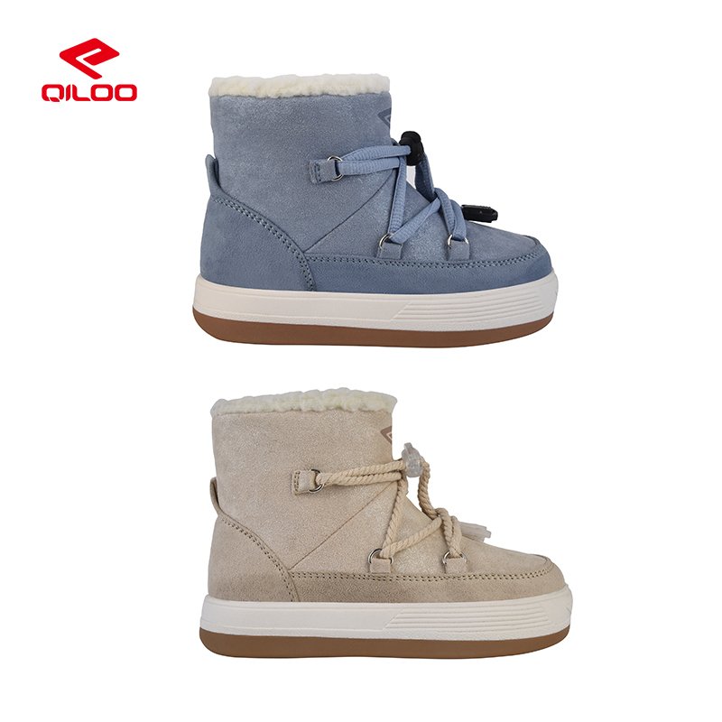QILOO Classic Snow Boots Wholesale Hot Sale High Quality Ankle Protection Outdoor for Women Adult Cotton Fabric MD Rubber Round