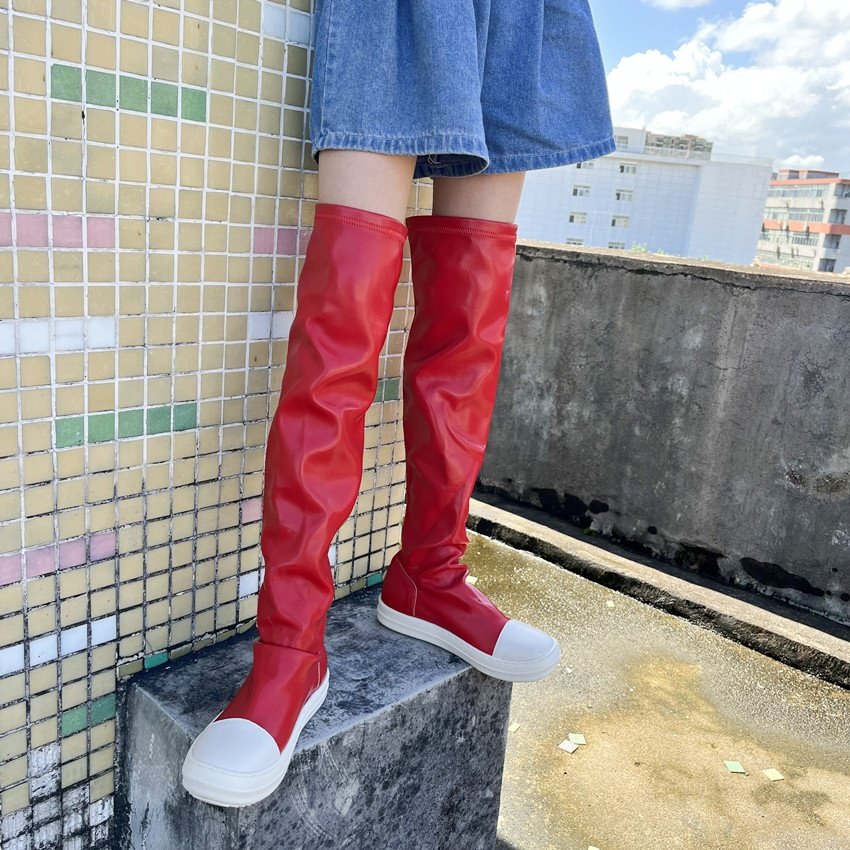 Red Sexy Little Girls Long Boot Cowgirls Soft Leather Wedge Heel Thigh High Girls Over Knee Boots for Kids Children
