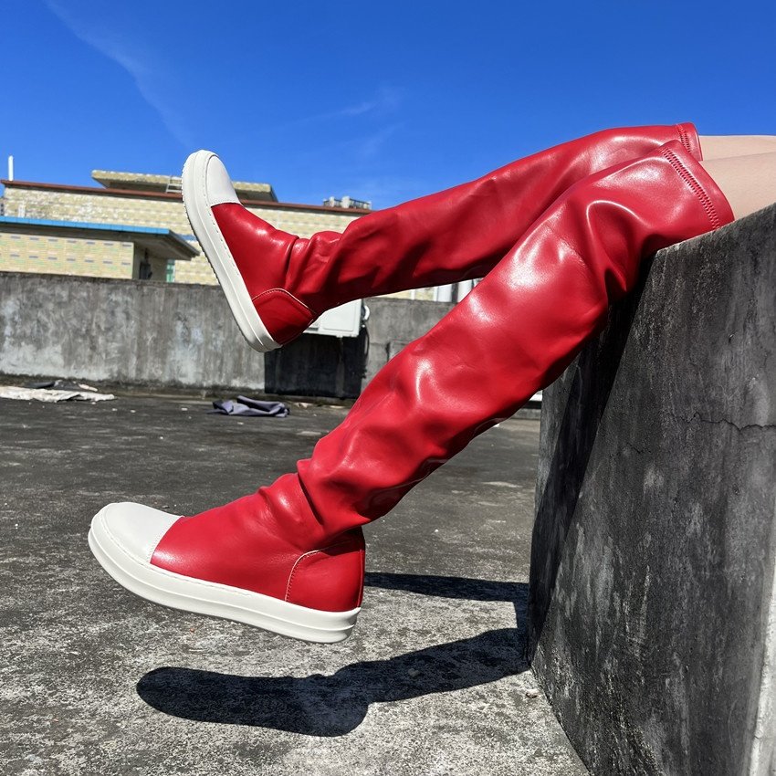 Red Sexy Little Girls Long Boot Cowgirls Soft Leather Wedge Heel Thigh High Girls Over Knee Boots for Kids Children