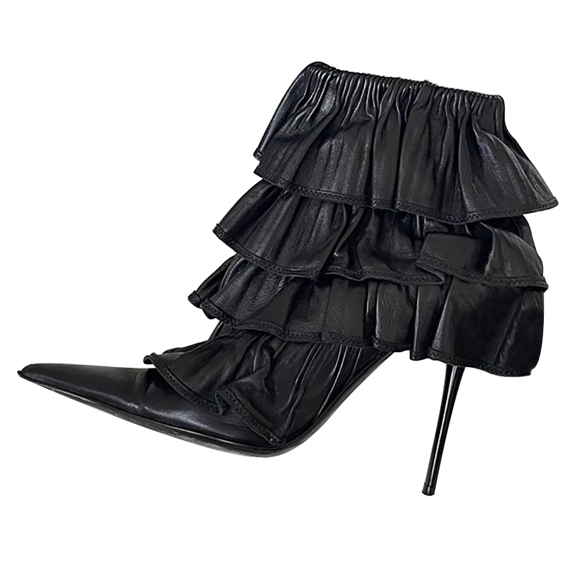Enmayer Sexy Women's Ankle Boots Wrinkle Flower Design Pointed Toe High Heel Women Ankle Boots