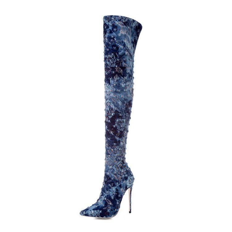 WA139 fancy thigh high woman shoes canvas long women boots new arrivals 2019