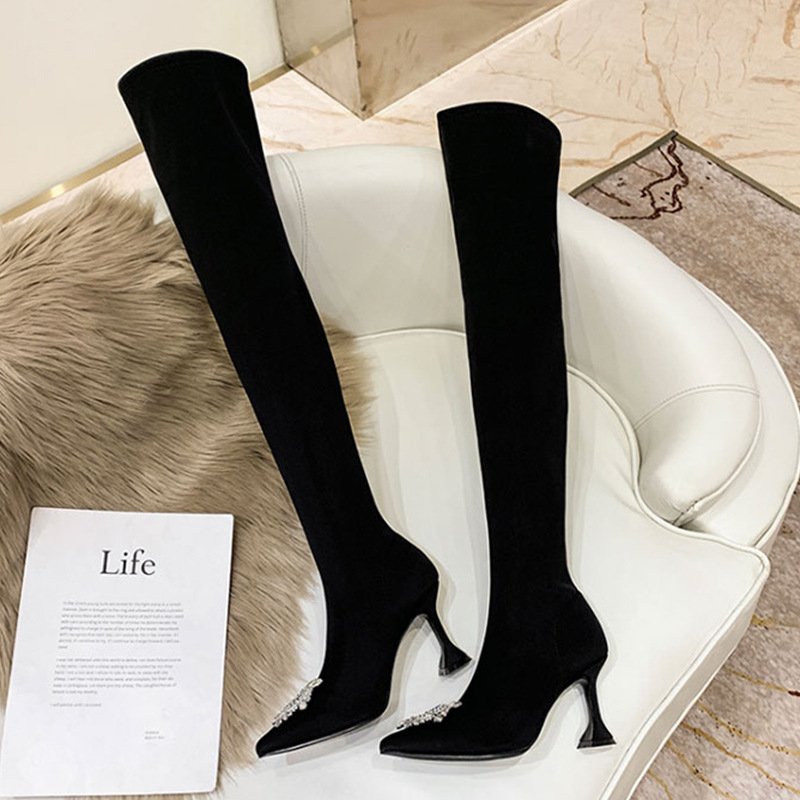 2022 Korean Style Cuissardes Bottes Sock Over Knee Thigh High Women Lady Sock Boots Stocking Sexy High Heels Tube