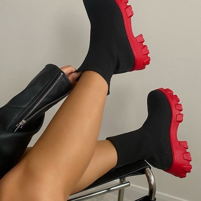 2022 New Arrival Women Knit Socks Boot Lady Thick Heel Flats Platform Shoes Round Toes Europe Plus Size Casual Shoes Boot