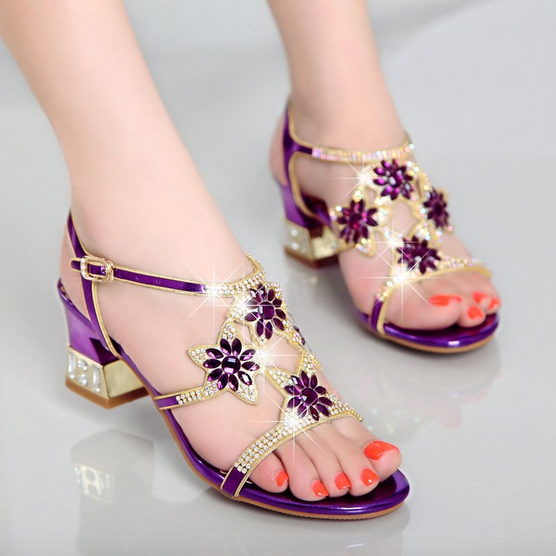 Women's Sandals Glitter Crystal Sequined Jeweled Plus Size Flare Heel Open Toe Block Heel Sandals Casual Daily PU Rhinestone
