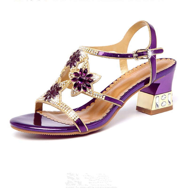 Women's Sandals Glitter Crystal Sequined Jeweled Plus Size Flare Heel Open Toe Block Heel Sandals Casual Daily PU Rhinestone