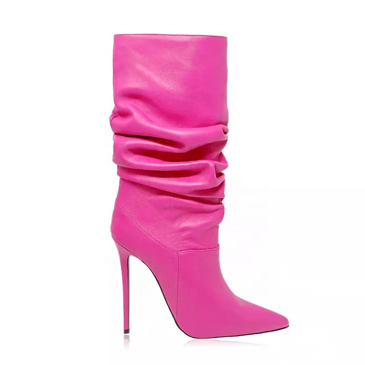 Soft Upper Leather Pink High-heeled Midi Boots Women's Heels Shoes Wholesaler Factory Custom Brand Stiletto Pumps