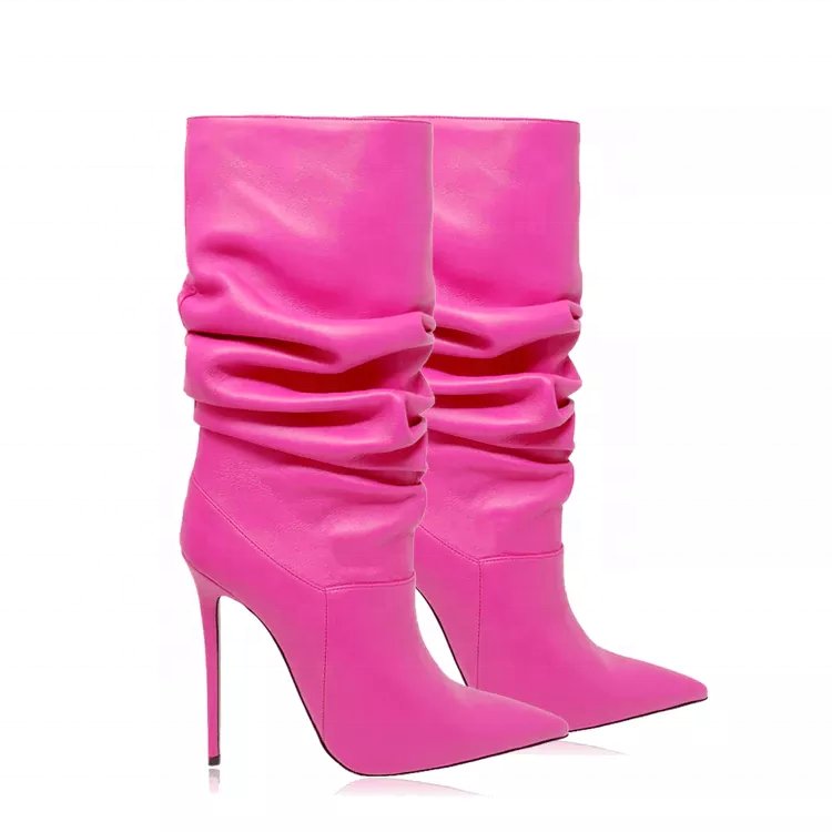 Soft Upper Leather Pink High-heeled Midi Boots Women's Heels Shoes Wholesaler Factory Custom Brand Stiletto Pumps