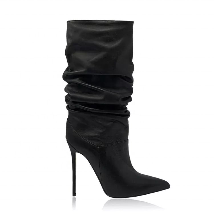 Soft Upper Leather Pink High-heeled Midi Boots Women's Heels Shoes Wholesaler Factory Custom Brand Stiletto Pumps