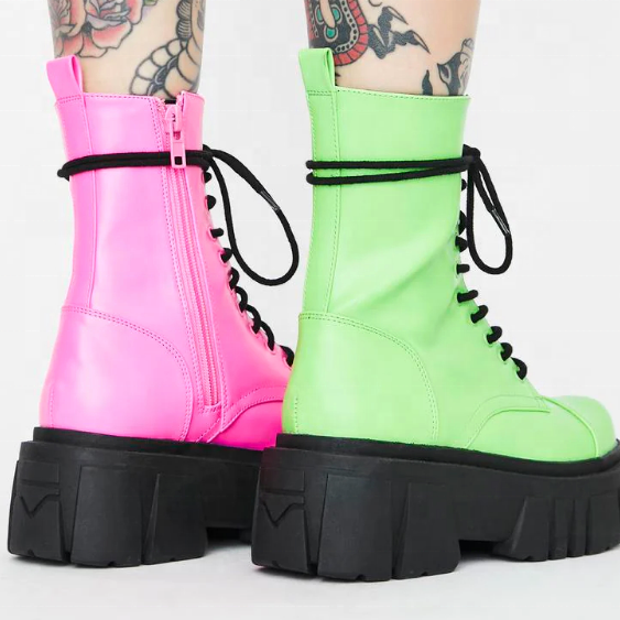 new Low Block Heels Womans High Top British Boots Combat Boots