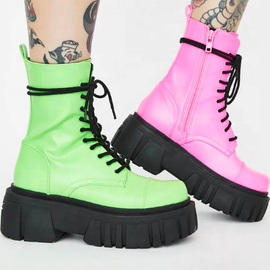 new Low Block Heels Womans High Top British Boots Combat Boots
