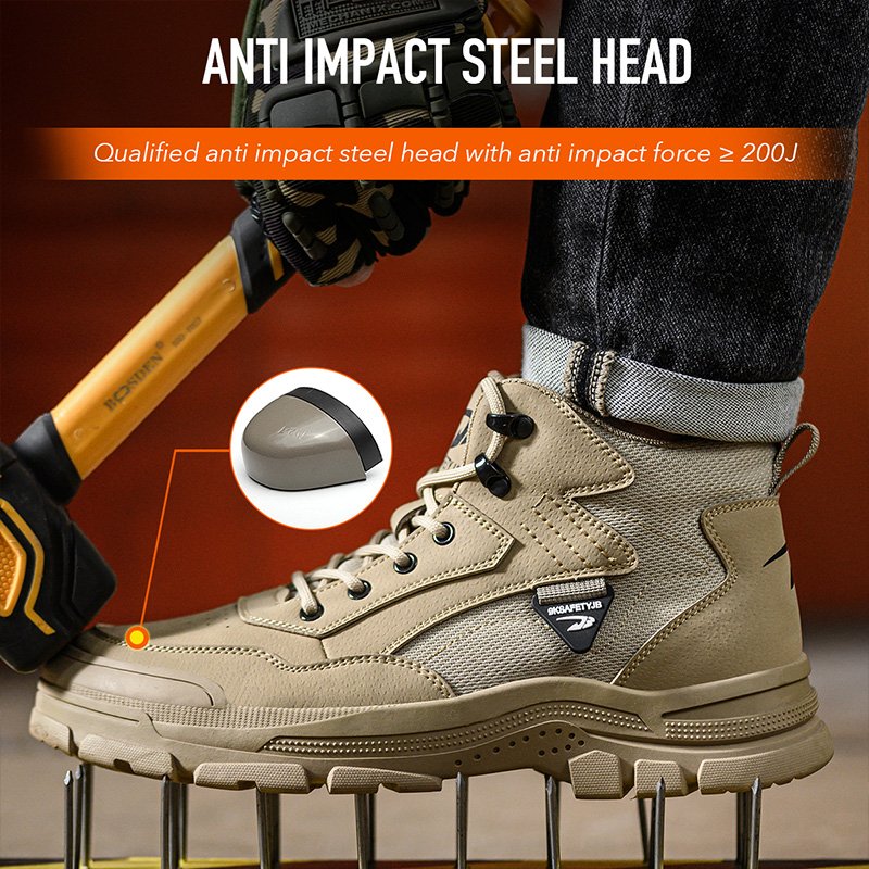 Unisex Customized Rubber Sole Leather Safety Shoes for Miner Anti-smashing Steel Toe Construction Work Safety Boots