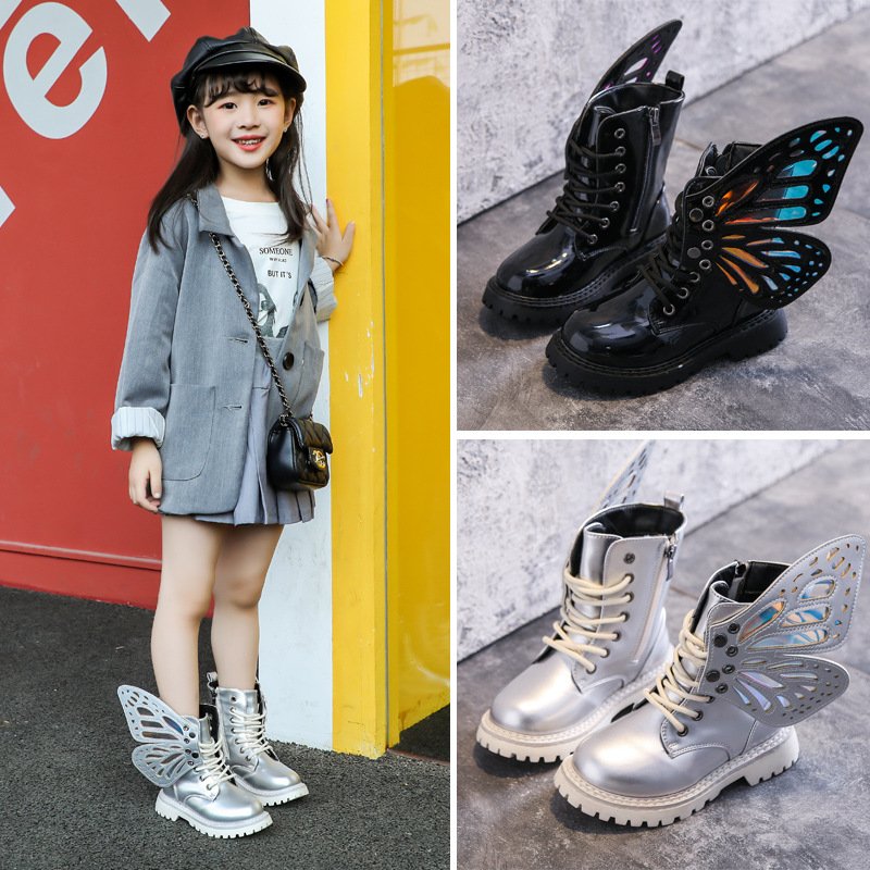 2025 New Winter Child Shoes PU Leather Waterproof Wing Martin Boots Kids Snow Boots Girls Boys Casual Comfortable Martin Boot