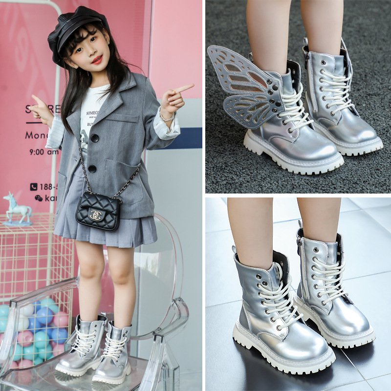 2025 New Winter Child Shoes PU Leather Waterproof Wing Martin Boots Kids Snow Boots Girls Boys Casual Comfortable Martin Boot