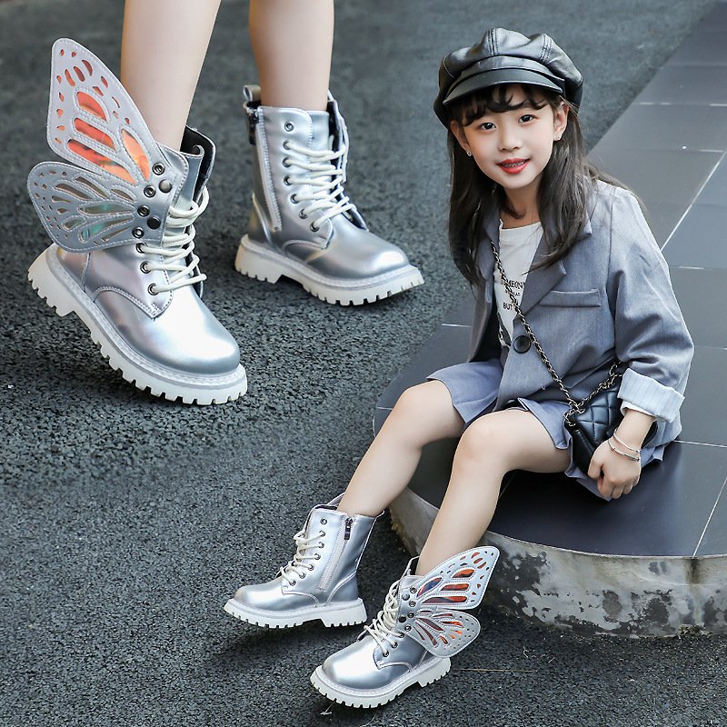 2025 New Winter Child Shoes PU Leather Waterproof Wing Martin Boots Kids Snow Boots Girls Boys Casual Comfortable Martin Boot