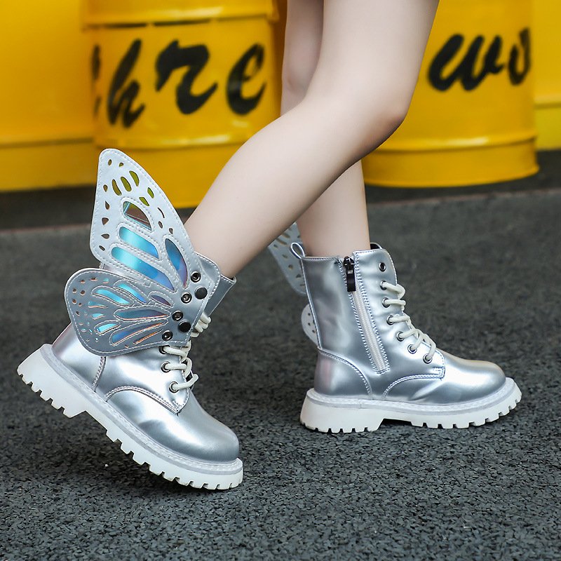 2025 New Winter Child Shoes PU Leather Waterproof Wing Martin Boots Kids Snow Boots Girls Boys Casual Comfortable Martin Boot