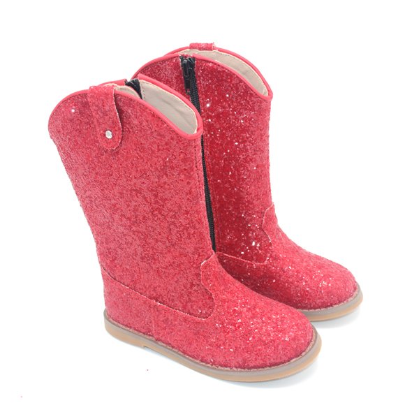 Wholesale Stock Flash Glitter Western Cowboy Boots for Girls Shining Children Boots Kids Cowboy Boots Rubber Kids Winter Shoes