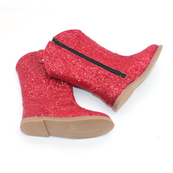 Wholesale Stock Flash Glitter Western Cowboy Boots for Girls Shining Children Boots Kids Cowboy Boots Rubber Kids Winter Shoes