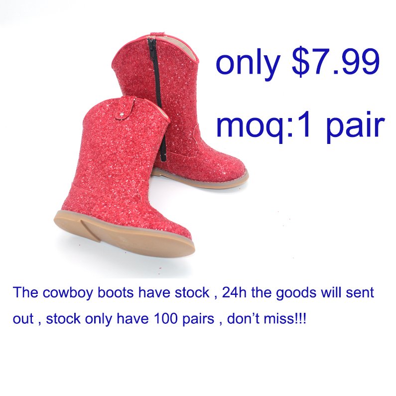 Wholesale Stock Flash Glitter Western Cowboy Boots for Girls Shining Children Boots Kids Cowboy Boots Rubber Kids Winter Shoes