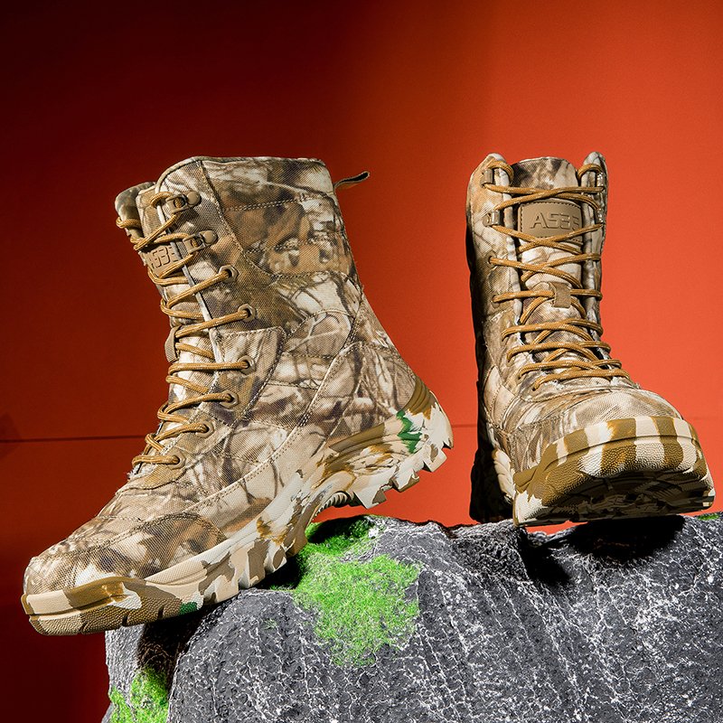 Men's Outdoor Camouflage High-Top Winter Neoprene Lining Hunting Boots Plus Size 39-47 EVA Hiking Snow Waterproof Spring
