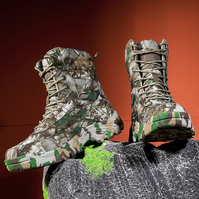Men's Outdoor Camouflage High-Top Winter Neoprene Lining Hunting Boots Plus Size 39-47 EVA Hiking Snow Waterproof Spring