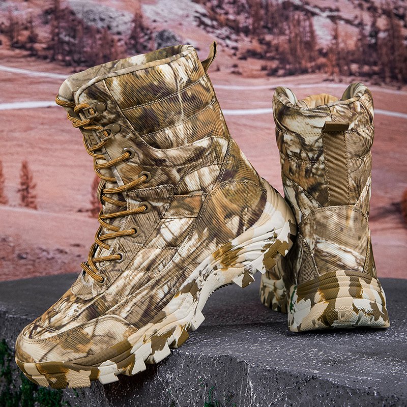 Men's Outdoor Camouflage High-Top Winter Neoprene Lining Hunting Boots Plus Size 39-47 EVA Hiking Snow Waterproof Spring