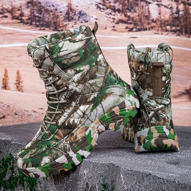 Men's Outdoor Camouflage High-Top Winter Neoprene Lining Hunting Boots Plus Size 39-47 EVA Hiking Snow Waterproof Spring