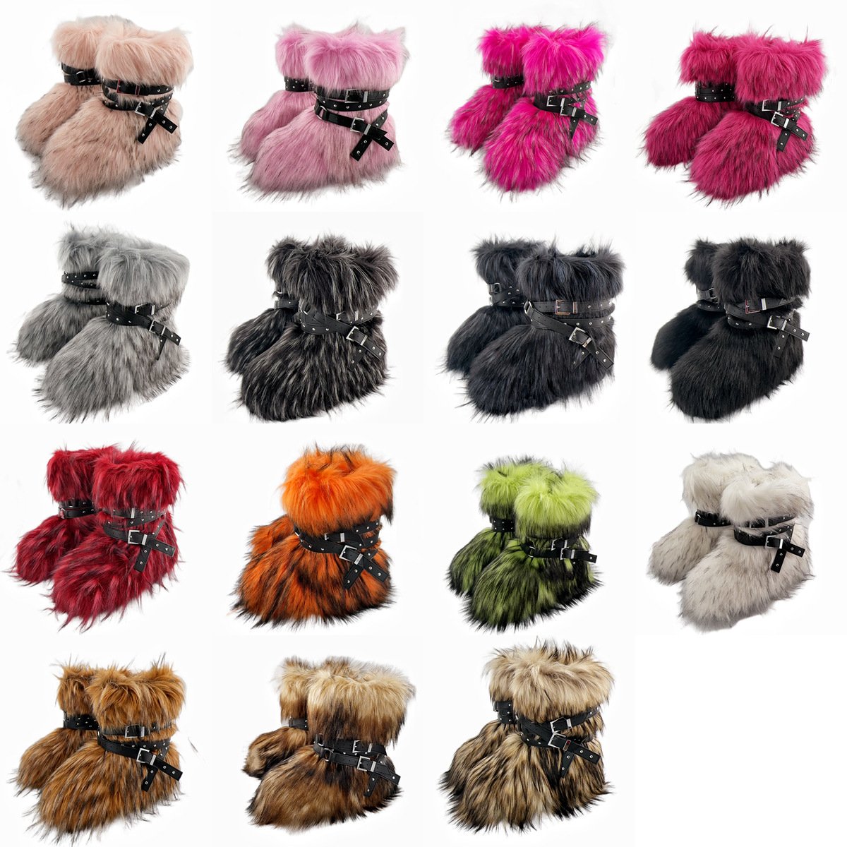 Customizable Sizes And Colors Dazzling Hot Girl Thick Bottom Snow Boots Y2K Punk Imitation Fur Rivet Dark Tie Boots
