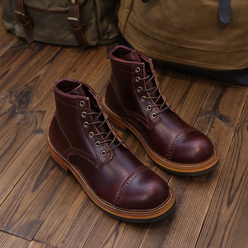 Hot sale British vintage Goodyear Welted Mens Boots Casual Genuine Leather Martin Boots for men