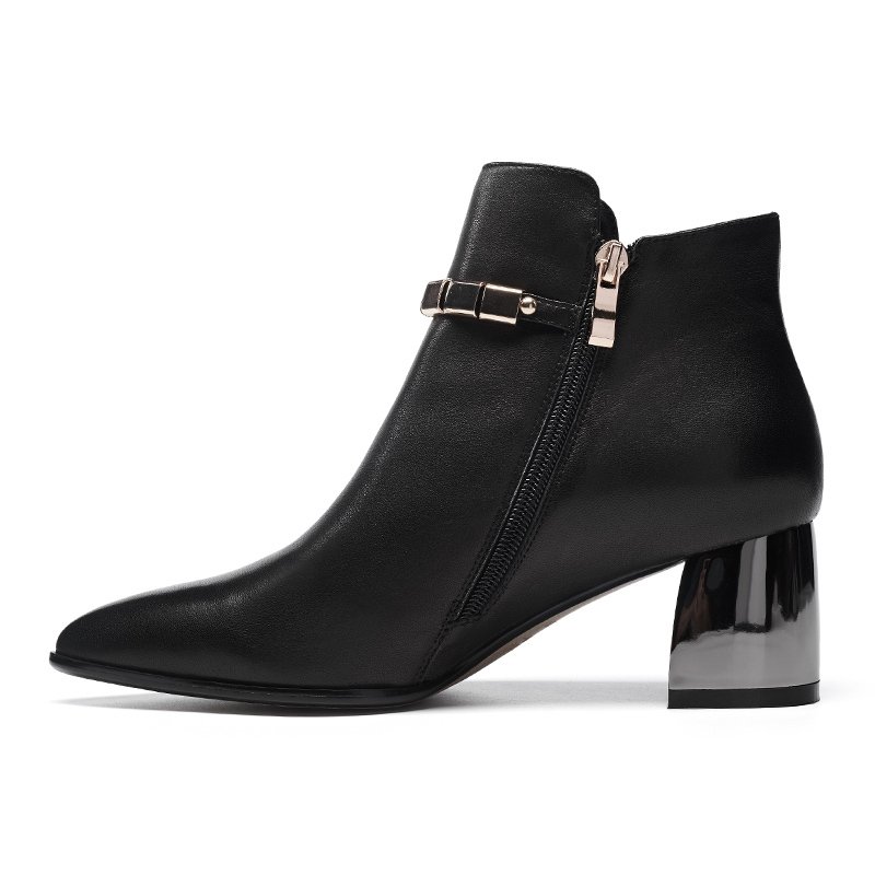G219 metal decoration sheepskin leather ankle boties women eva 2018 winter boots