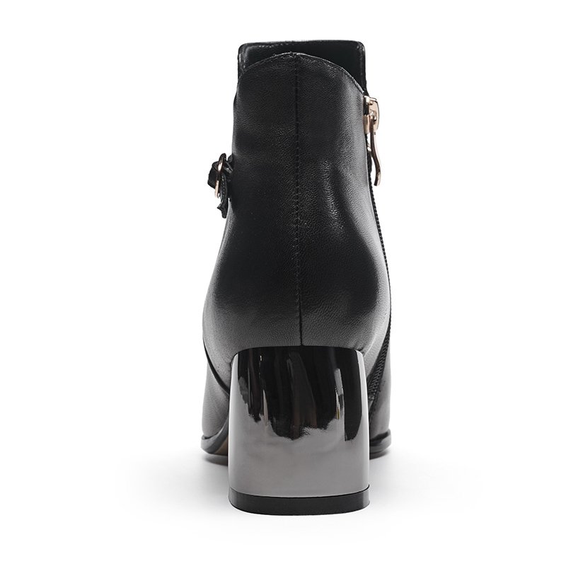 G219 metal decoration sheepskin leather ankle boties women eva 2018 winter boots