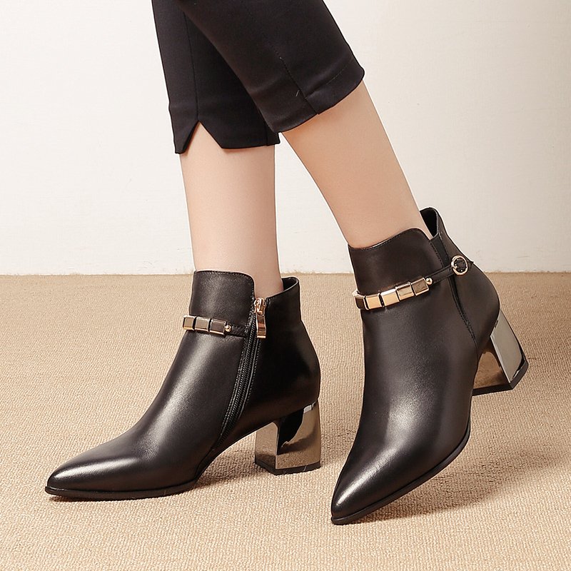 G219 metal decoration sheepskin leather ankle boties women eva 2018 winter boots