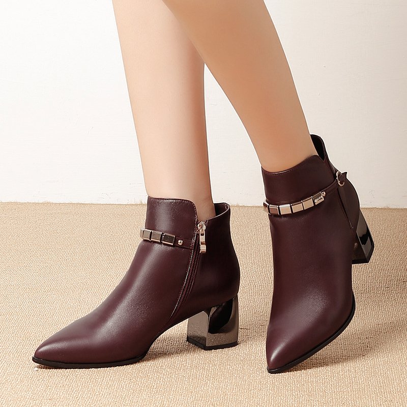 G219 metal decoration sheepskin leather ankle boties women eva 2018 winter boots