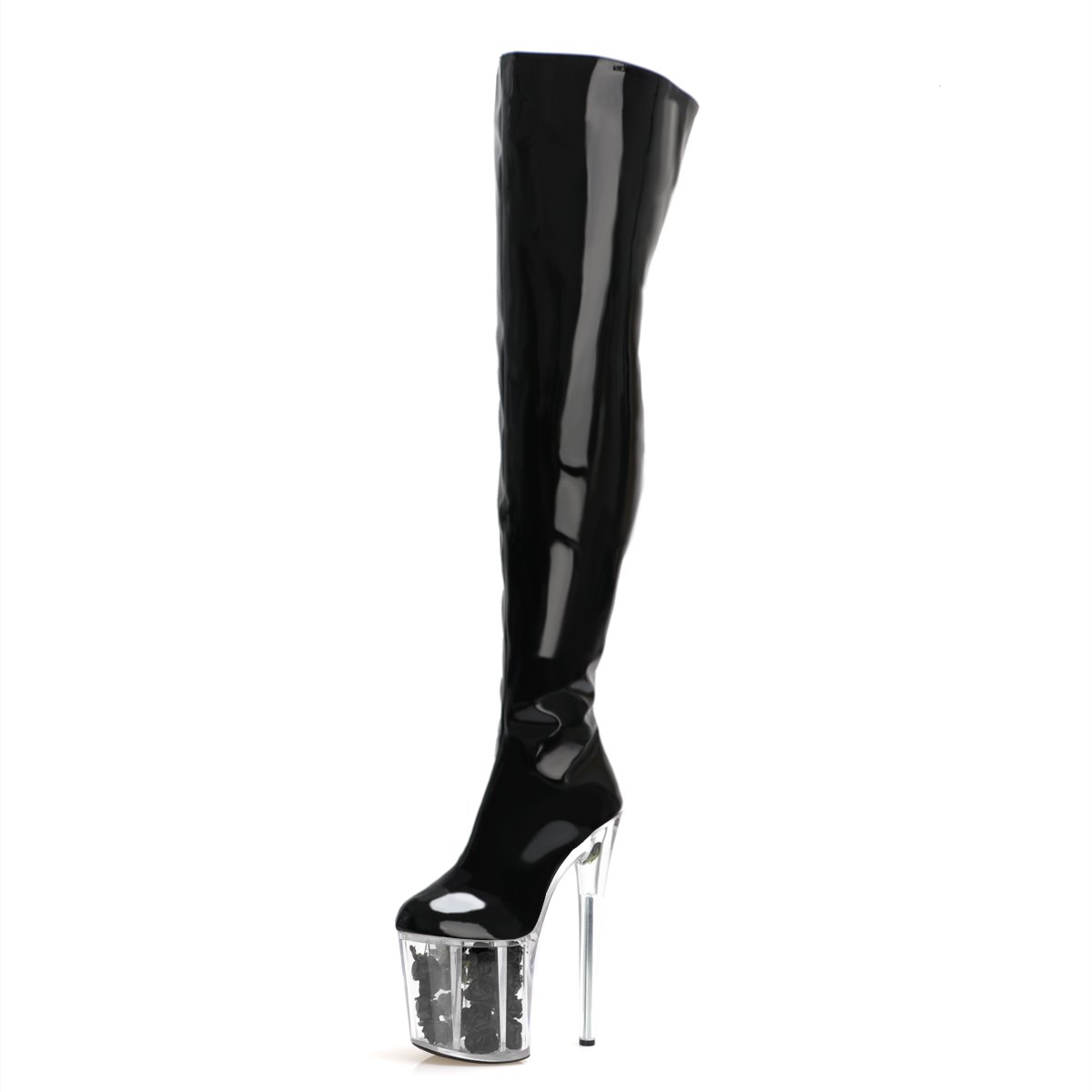 20cm High Heels strip Boots Barreled Platform Japanned Leather 8 Inch Performance Shoes Plus Size Thigh High Boots For Women