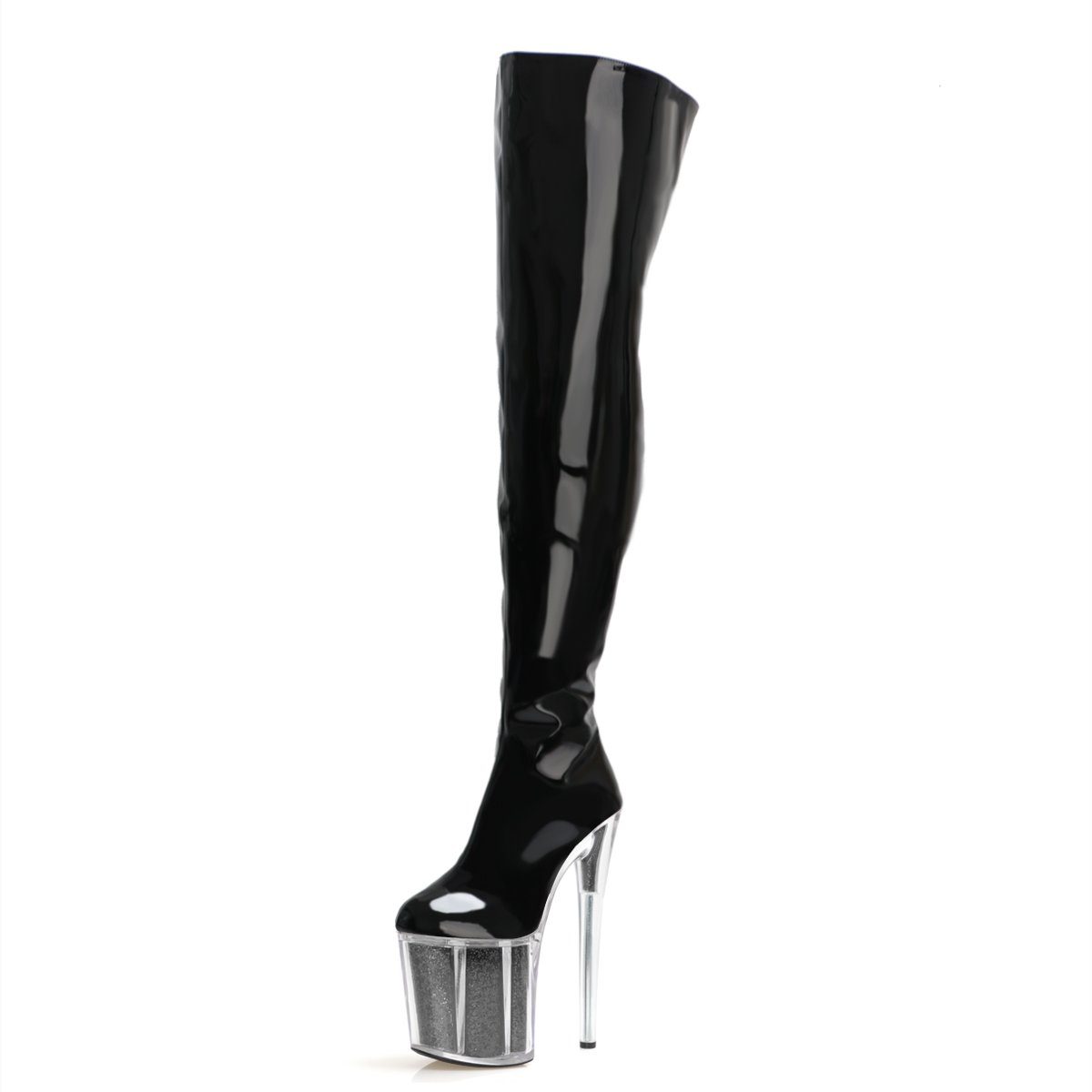 20cm High Heels strip Boots Barreled Platform Japanned Leather 8 Inch Performance Shoes Plus Size Thigh High Boots For Women