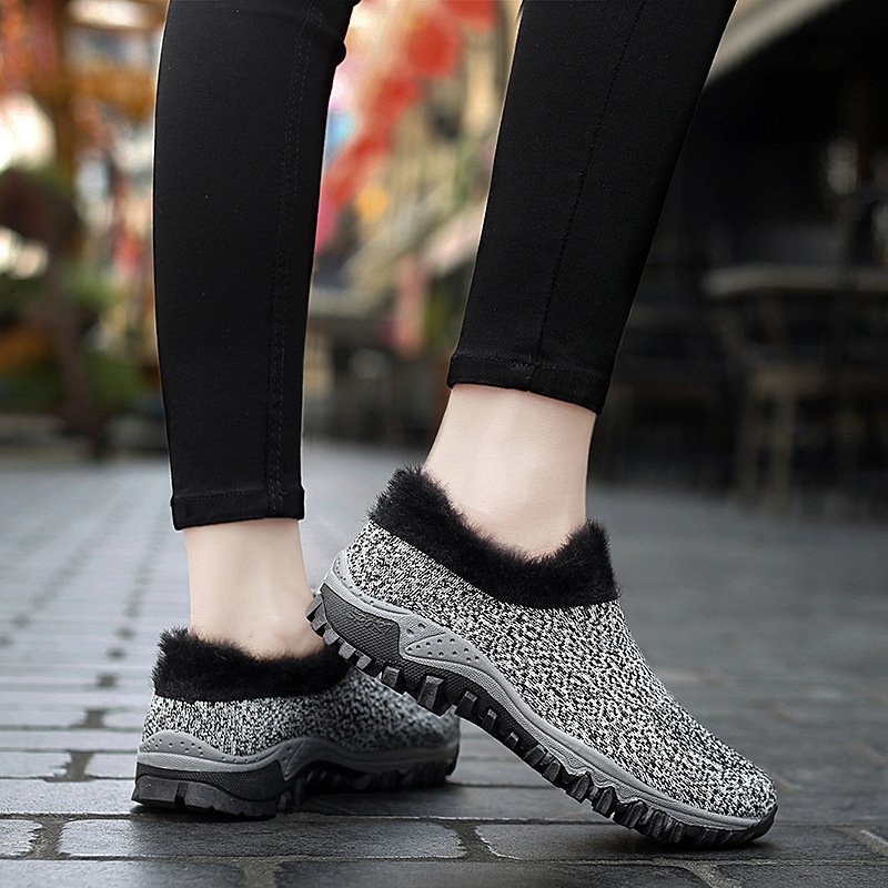 factory wholesale production grey women winter warming shoes plush cotton air cushion casual boots outdoor sports hiking shoes
