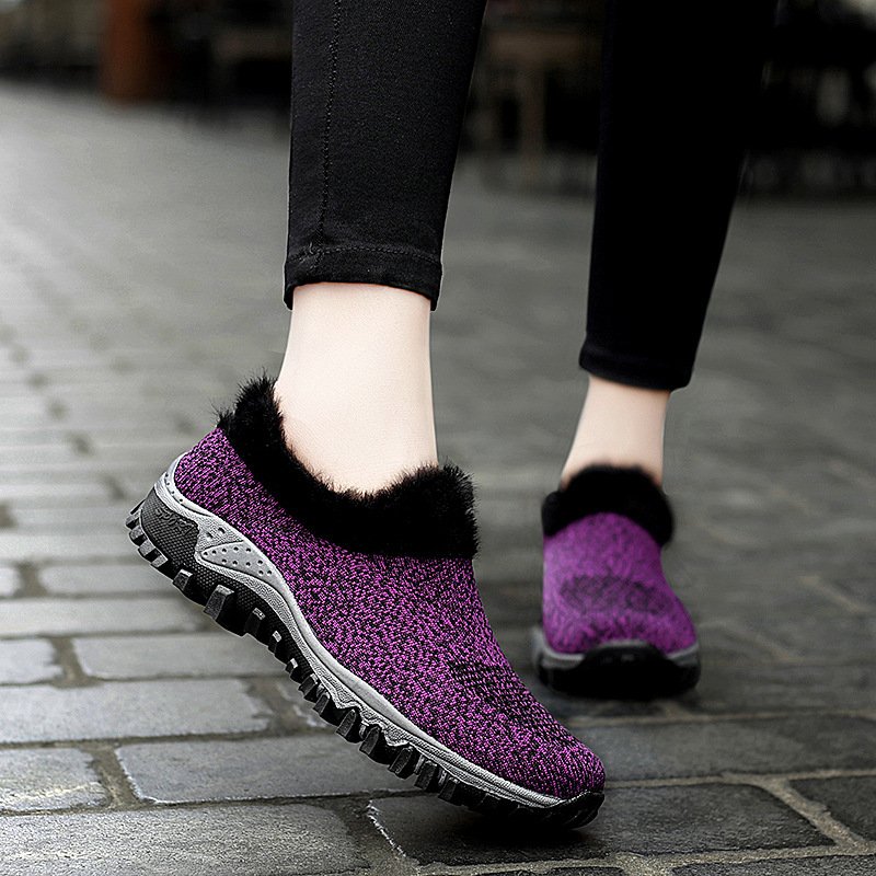 factory wholesale production grey women winter warming shoes plush cotton air cushion casual boots outdoor sports hiking shoes